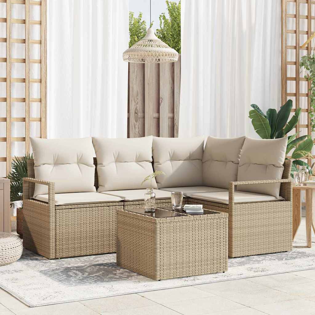 Garten-Sofa-Set mit Kissen mit Speicher 5 pcs Beige und Creme